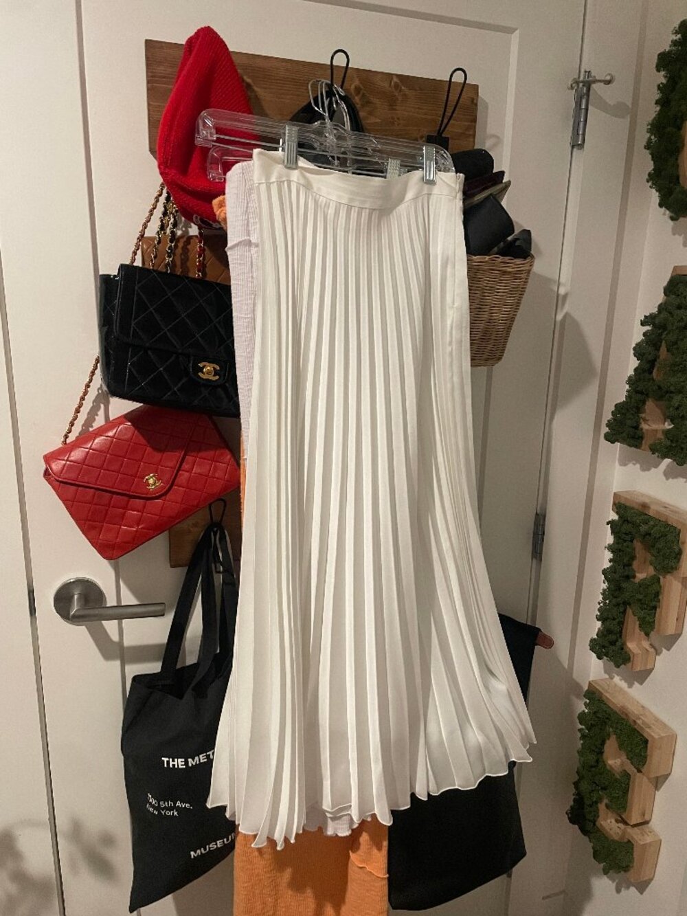 Zara White Pleated Midi Skirt, White, XS